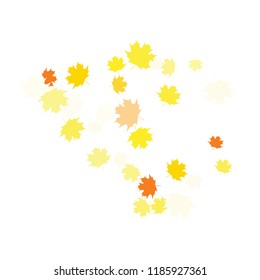 Confetti of multicolored leaves isolated on white background.Falling confetti from minimalistic maple leaves. Abstract leaf for label, card, poster, cover, leaflet, textile design.