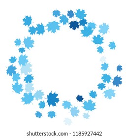 Confetti of multicolored leaves isolated on white background.Falling confetti from minimalistic maple leaves. Abstract leaf for label, card, poster, cover, leaflet, textile design.