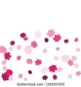 Confetti of multicolored leaves isolated on white background.Falling confetti from minimalistic maple leaves. Abstract leaf for label, card, poster, cover, leaflet, textile design.