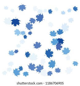 Confetti of multicolored leaves isolated on white background.Falling confetti from minimalistic maple leaves. Abstract leaf for label, card, poster, cover, leaflet, textile design.