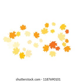 Confetti of multicolored leaves isolated on white background.Falling confetti from minimalistic maple leaves. Abstract leaf for label, card, poster, cover, leaflet, textile design.