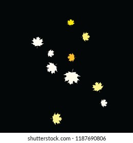 Confetti of multicolored leaves isolated on white background.Falling confetti from minimalistic maple leaves. Abstract leaf for label, card, poster, cover, leaflet, textile design.
