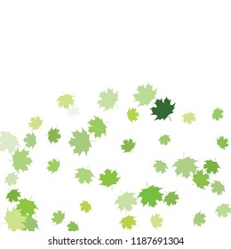 Confetti of multicolored leaves isolated on white background.Falling confetti from minimalistic maple leaves. Abstract leaf for label, card, poster, cover, leaflet, textile design.