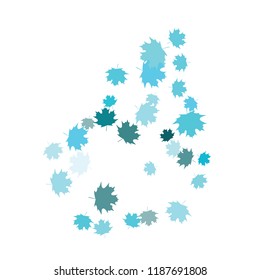 Confetti of multicolored leaves isolated on white background.Falling confetti from minimalistic maple leaves. Abstract leaf for label, card, poster, cover, leaflet, textile design.