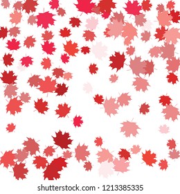 Confetti of multicolored leaves isolated on white background.Falling confetti from minimalistic maple leaves. Abstract leaf for label, card, poster, cover, leaflet, textile design.