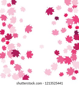 Confetti of multicolored leaves isolated on white background.Falling confetti from minimalistic maple leaves. Abstract leaf for label, card, poster, cover, leaflet, textile design.