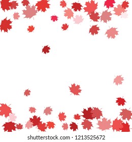 Confetti of multicolored leaves isolated on white background.Falling confetti from minimalistic maple leaves. Abstract leaf for label, card, poster, cover, leaflet, textile design.