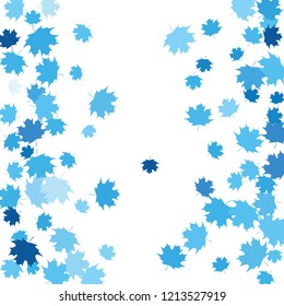 Confetti of multicolored leaves isolated on white background.Falling confetti from minimalistic maple leaves. Abstract leaf for label, card, poster, cover, leaflet, textile design.
