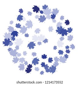 Confetti of multicolored leaves isolated on white background.Falling confetti from minimalistic maple leaves. Abstract leaf for label, card, poster, cover, leaflet, textile design.