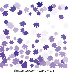 Confetti of multicolored leaves isolated on white background.Falling confetti from minimalistic maple leaves. Abstract leaf for label, card, poster, cover, leaflet, textile design.