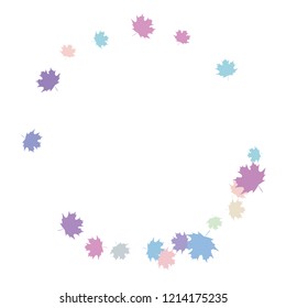 Confetti of multicolored leaves isolated on white background.Falling confetti from minimalistic maple leaves. Abstract leaf for label, card, poster, cover, leaflet, textile design.