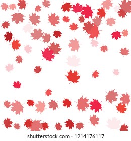 Confetti of multicolored leaves isolated on white background.Falling confetti from minimalistic maple leaves. Abstract leaf for label, card, poster, cover, leaflet, textile design.