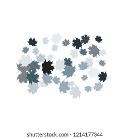 Confetti of multicolored leaves isolated on white background.Falling confetti from minimalistic maple leaves. Abstract leaf for label, card, poster, cover, leaflet, textile design.