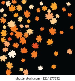 Confetti of multicolored leaves isolated on white background.Falling confetti from minimalistic maple leaves. Abstract leaf for label, card, poster, cover, leaflet, textile design.