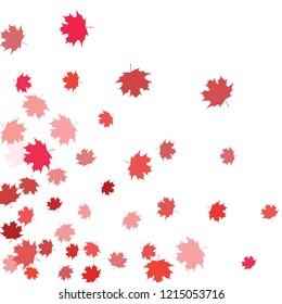 Confetti of multicolored leaves isolated on white background.Falling confetti from minimalistic maple leaves. Abstract leaf for label, card, poster, cover, leaflet, textile design.