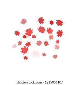Confetti of multicolored leaves isolated on white background.Falling confetti from minimalistic maple leaves. Abstract leaf for label, card, poster, cover, leaflet, textile design.