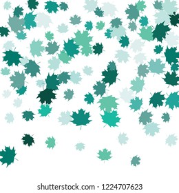 Confetti of multicolored leaves isolated on white background.Falling confetti from minimalistic maple leaves. Abstract leaf for label, card, poster, cover, leaflet, textile design.