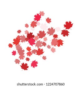 Confetti of multicolored leaves isolated on white background.Falling confetti from minimalistic maple leaves. Abstract leaf for label, card, poster, cover, leaflet, textile design.