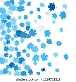 Confetti of multicolored leaves isolated on white background.Falling confetti from minimalistic maple leaves. Abstract leaf for label, card, poster, cover, leaflet, textile design.