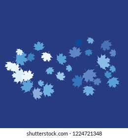 Confetti of multicolored leaves isolated on white background.Falling confetti from minimalistic maple leaves. Abstract leaf for label, card, poster, cover, leaflet, textile design.