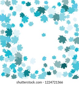 Confetti of multicolored leaves isolated on white background.Falling confetti from minimalistic maple leaves. Abstract leaf for label, card, poster, cover, leaflet, textile design.