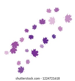 Confetti of multicolored leaves isolated on white background.Falling confetti from minimalistic maple leaves. Abstract leaf for label, card, poster, cover, leaflet, textile design.