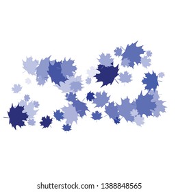 Confetti of multicolored leaves isolated on white background.Falling confetti from minimalistic maple leaves. Abstract leaf for label, card, poster, cover, leaflet, textile design.