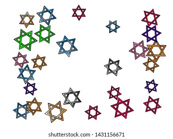 Confetti new background celebration. Confetti of light backgrounds. Colored David stars rendering.