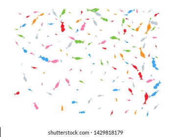 Confetti new background smooth. The good confetti background illustrations design. Colored hand drawn fish space.