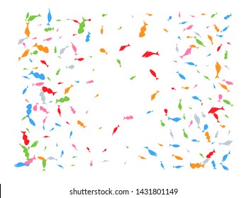 Confetti new background trendy. Colored hand drawn fish concept. Confetti of light backgrounds.