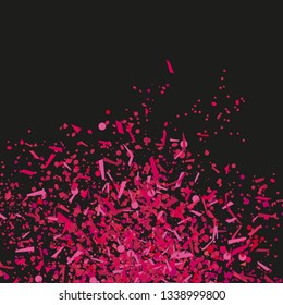 Confetti on black background. Bright explosion. Firework. Texture with colorful glitters. Pattern for work. Print for banners, posters and flyers. Greeting cards. Doodle for design and business