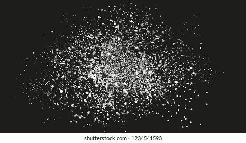 Confetti on isolated background. Texture with many glitters. Holiday elements on black. Pattern for flyers, banners and textiles. Greeting cards. Black and white illustration