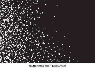 Confetti on isolated background. Texture with many glitters. Holiday elements on black. Pattern for flyers, banners and textiles. Greeting cards. Black and white illustration