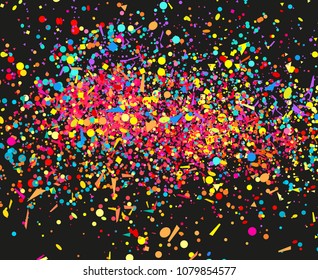 Confetti on isolated black background. Geometrical pattern with glitters. Texture for design. Print for banners, posters, flyers and textiles. Greeting cards