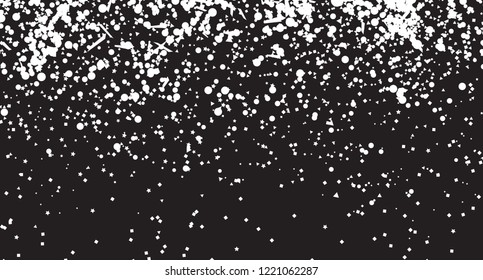 Confetti on isolated black background. Luxury texture. Festive backdrop with glitters. Pattern for work. Print for polygraphy, posters, banners and textiles. Doodle for design and business