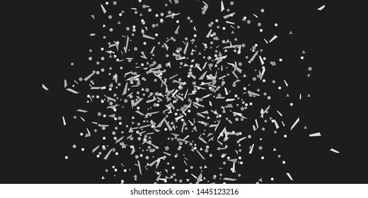 Confetti on isolated black background. Texture with many glitters. Holiday elements. Pattern for flyers, banners and textiles. Black and white illustration