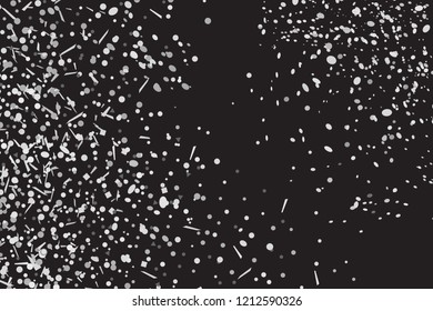 Confetti on isolated dark background. Luxury texture. Festive backdrop with glitters. Pattern for polygraphy, posters, banners and textiles. Doodle for business. Black and white illustration