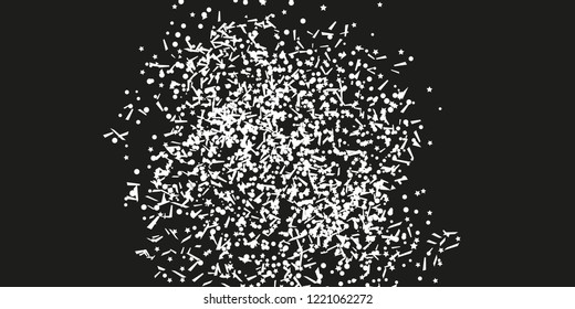 Confetti on isolated dark background. Luxury texture. Festive backdrop with glitters. Pattern for work. Print for polygraphy, posters, banners and textiles. Doodle for design and business