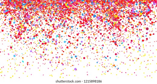 Confetti on isolated white background. Bright explosion. Colored firework. Geometric texture with colorful glitters. Image for banners, posters and flyers. Greeting cards