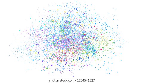 Confetti on isolated white background. Bright explosion. Colored firework. Geometric texture with colorful glitters. Image for banners, posters and flyers. Greeting cards
