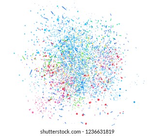 Confetti on isolated white background. Texture with many glitters. Holiday elements. Pattern for flyers, banners and textiles. Greeting cards
