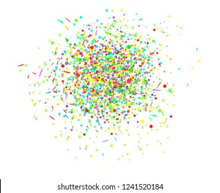 Confetti on isolated white background. Texture with many glitters. Holiday elements. Pattern for flyers, banners and textiles. Greeting cards