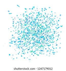 Confetti on isolated white background. Texture with many glitters. Holiday elements. Pattern for flyers, banners and textiles. Greeting cards