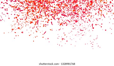 Confetti on isolated white background. Texture with many colorful glitters. Holiday bright elements. Festive pattern for flyers, banners and textiles