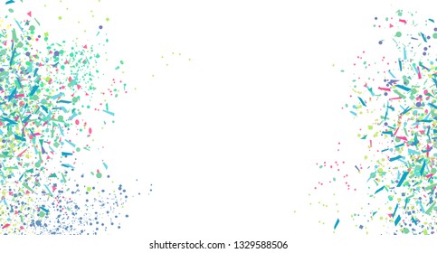 Confetti on isolated white background. Abstract texture with falling geometric elements. Pattern for design. Print for polygraphy, banners, flyers and textiles