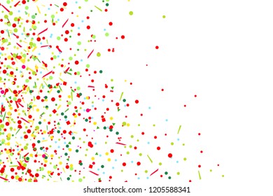 Confetti on isolated white. Bright explosion. Texture with falling geometric elements. Abstract background. Pattern for design. Print for polygraphy, banners, t-shirts and textiles. Greeting cards