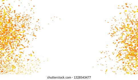Confetti on isolated white. Bright explosion. Texture with falling geometric elements. Abstract background. Pattern for design. Print for polygraphy, banners, t-shirts and textiles. Greeting cards