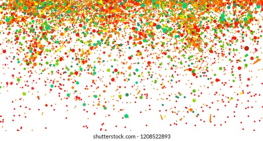 Confetti on isolated white. Texture with falling geometric elements. Abstract background. Pattern for design. Print for polygraphy, banners, t-shirts and textiles