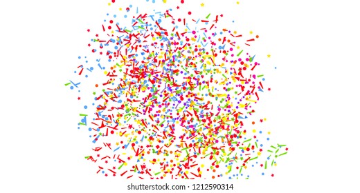 Confetti on isolated white. Texture with falling geometric elements. Abstract background. Pattern for design. Print for polygraphy, banners, flyers and textiles