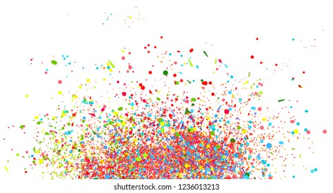 Confetti on isolated white. Texture with geometric elements. Colorful abstract background. Pattern for design. Print for polygraphy, banners, flyers and textiles